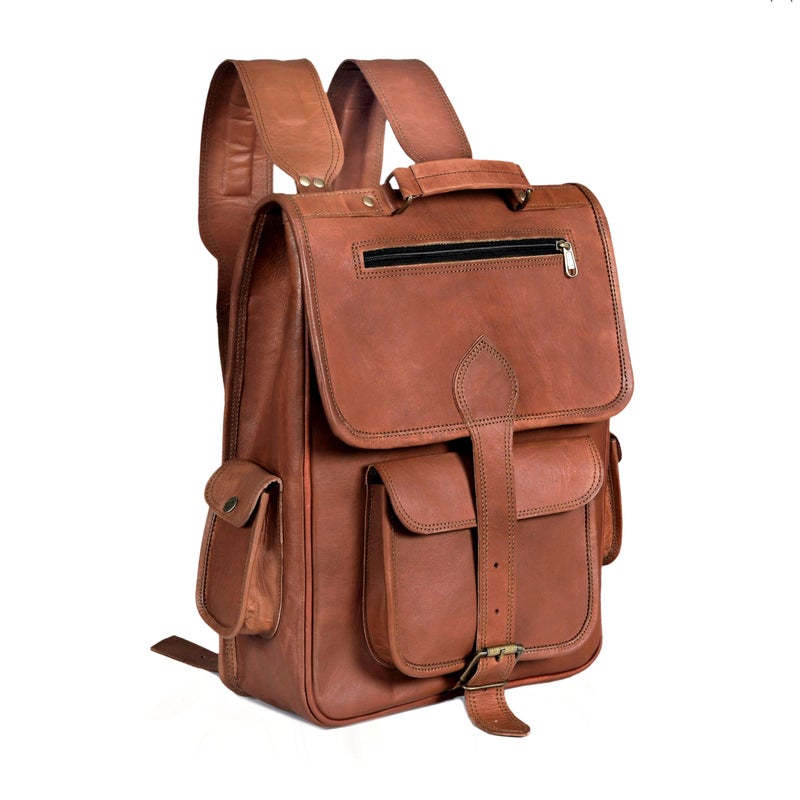 cuero Vintage Full Grain Leather Laptop Backpack, Handmade Rucksack, Premium Quality & Classic Charm, leather backpack for men and women - For Hiking, Vacation, School, Colleges, Office - Image 1